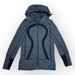 Lululemon In Stride Jacket Gray Heathered Full Zip Hoodie Thumbhole Women Size 8